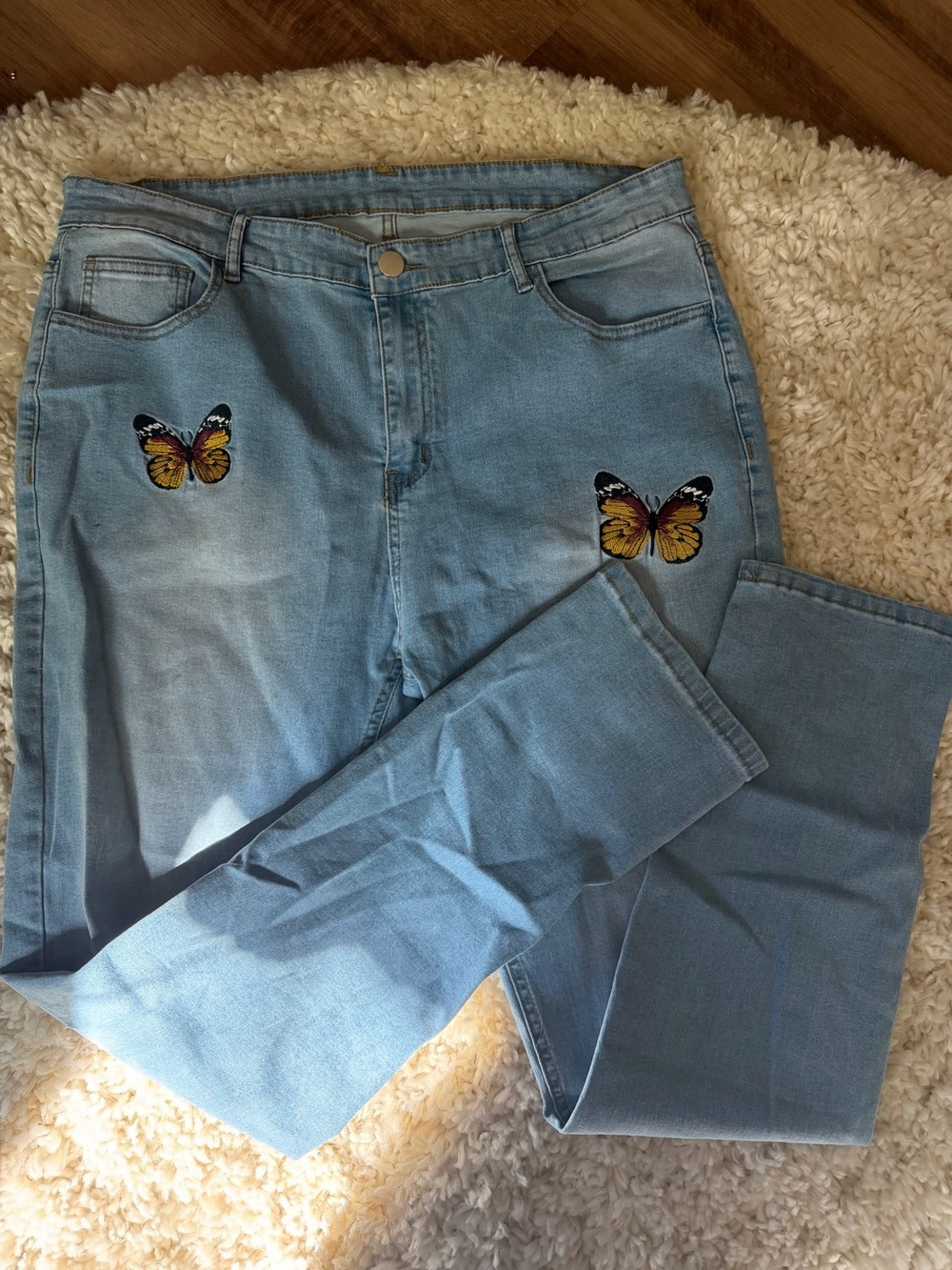 Light Blue Butterfly vintage wear stylish, unique Embroidered Women’s Jeans - Picture 2 of 6